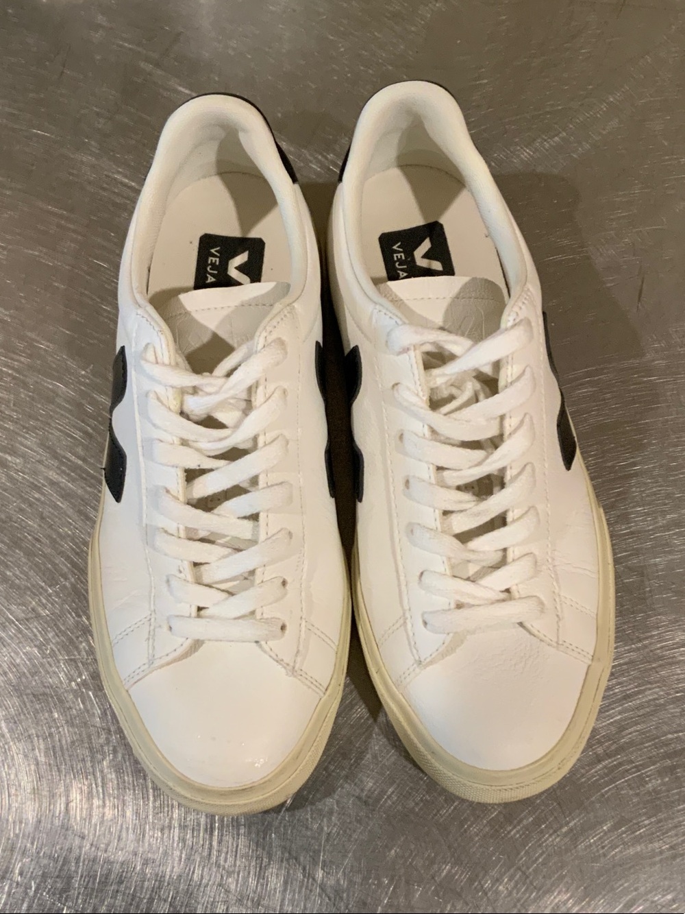 Veja White Leather Low-Top Sneakers with Black V